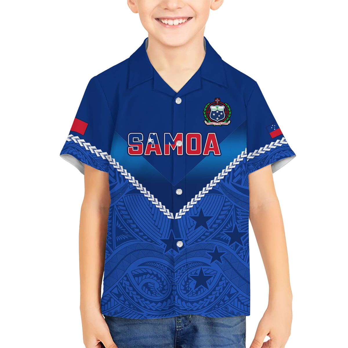 Samoa Rugby Kid Hawaiian Shirt 2023 Go Manu Samoa LT14 Kid Blue - Polynesian Pride