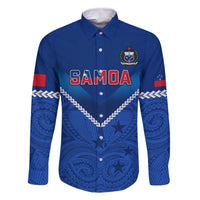 Custom Samoa Rugby Family Matching Mermaid Dress and Hawaiian Shirt 2023 Go Manu Samoa LT14 Dad's Shirt - Long Sleeve Blue - Polynesian Pride