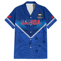 Custom Samoa Rugby Family Matching Short Sleeve Bodycon Dress and Hawaiian Shirt 2023 Go Manu Samoa LT14 Dad's Shirt - Short Sleeve Blue - Polynesian Pride