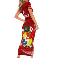 Custom Tonga Rugby Short Sleeve Bodycon Dress 2023 Ikale Tahi Tongan Ngatu Pattern LT14 - Polynesian Pride