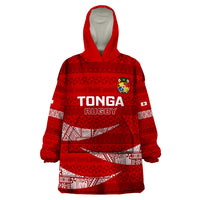 Custom Tonga Rugby Wearable Blanket Hoodie 2023 Ikale Tahi Tongan Ngatu Pattern LT14 One Size Red - Polynesian Pride
