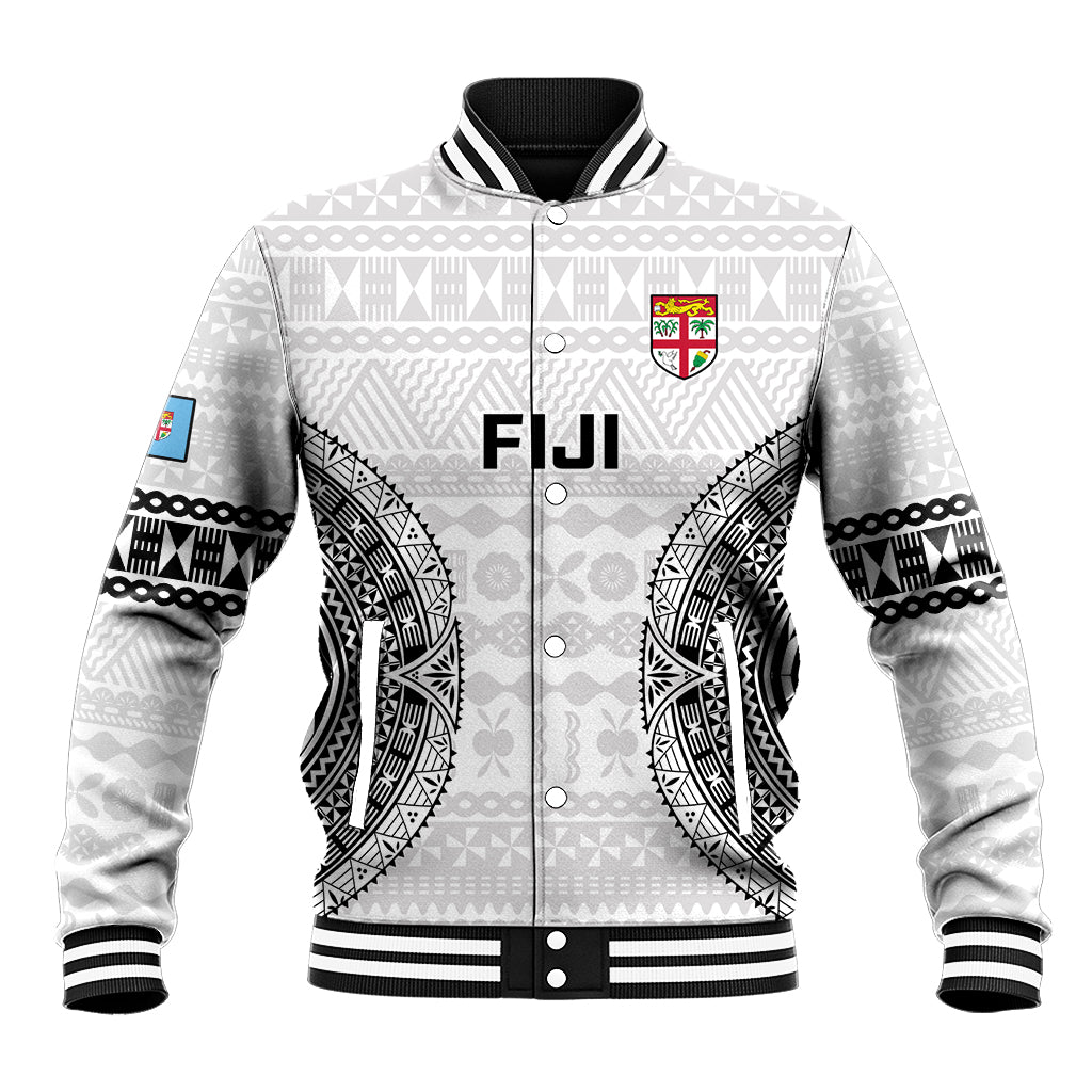 Fiji Rugby Baseball Jacket 2023 Go Champions World Cup Fijian Tapa Pattern LT14 Unisex White - Polynesian Pride
