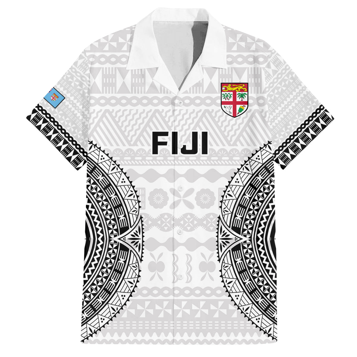 Fiji Rugby Family Matching Summer Maxi Dress and Hawaiian Shirt 2023 Go Champions World Cup Fijian Tapa Pattern LT14 Dad's Shirt - Short Sleeve White - Polynesian Pride