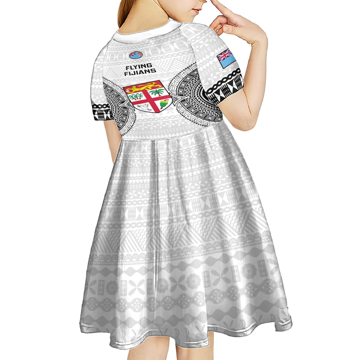 Fiji Rugby Kid Short Sleeve Dress 2023 Go Champions World Cup Fijian Tapa Pattern LT14 - Polynesian Pride