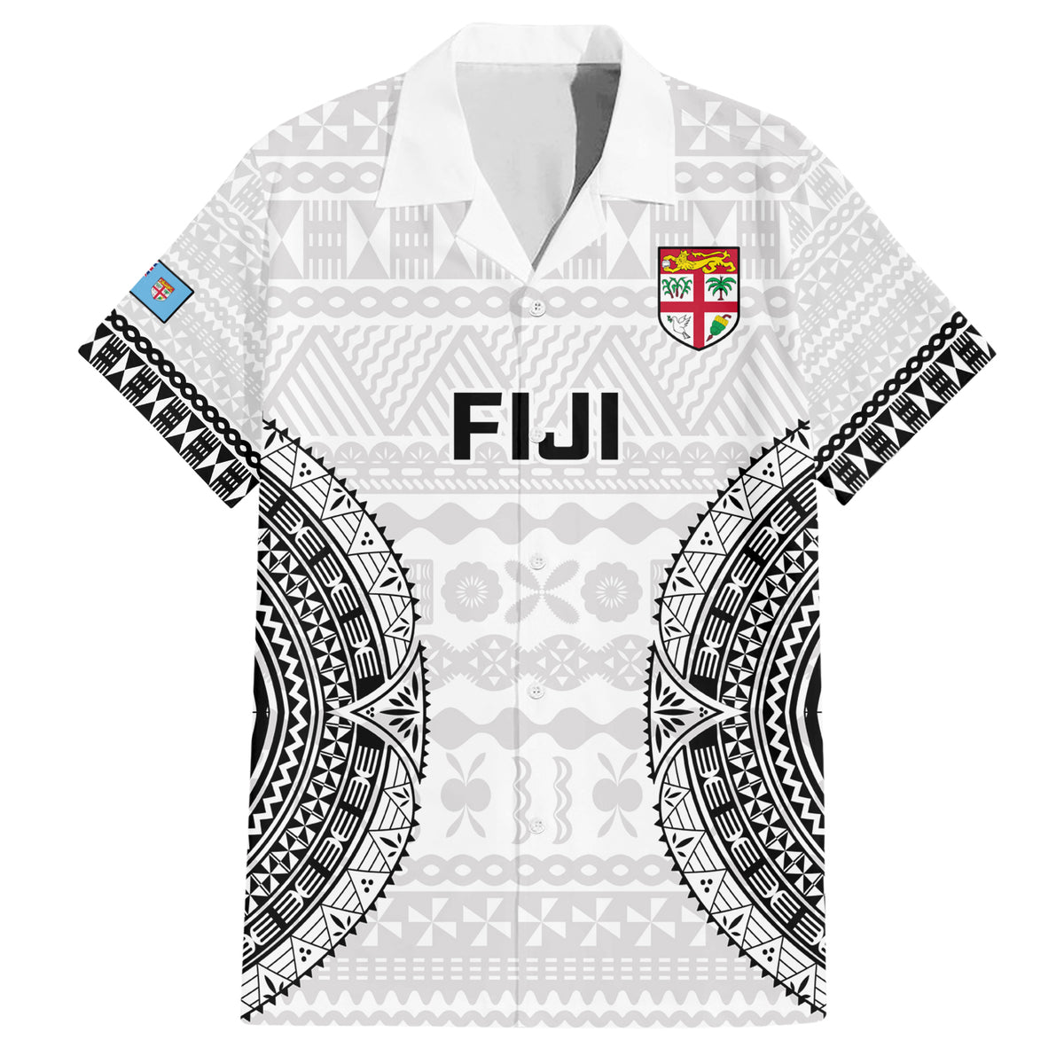 Custom Fiji Rugby Family Matching Short Sleeve Bodycon Dress and Hawaiian Shirt 2023 Go Champions World Cup Fijian Tapa Pattern LT14 Dad's Shirt - Short Sleeve White - Polynesian Pride