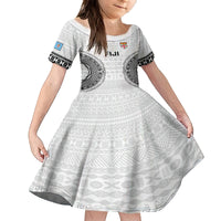 Custom Fiji Rugby Family Matching Tank Maxi Dress and Hawaiian Shirt 2023 Go Champions World Cup Fijian Tapa Pattern LT14 Daughter's Dress White - Polynesian Pride