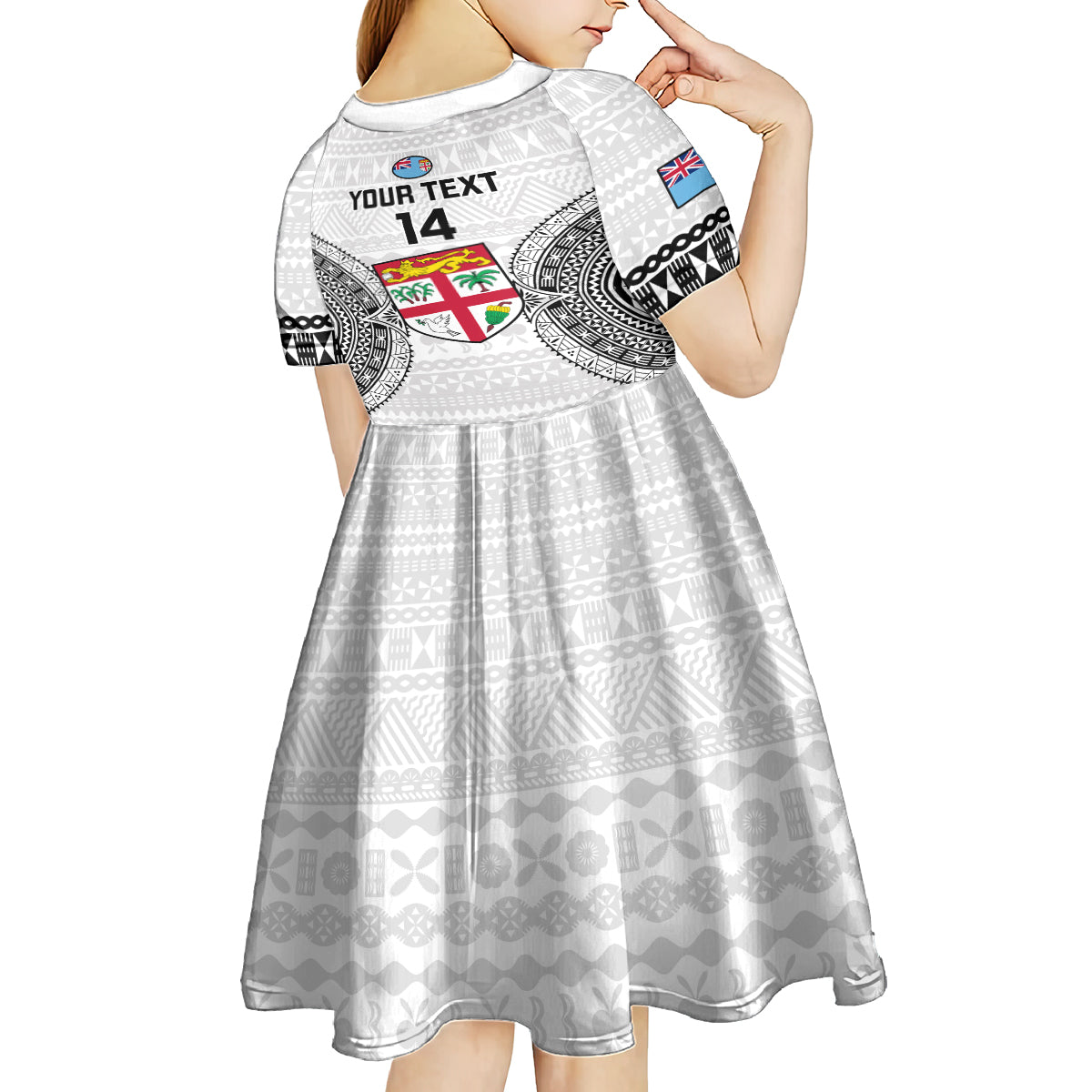 Custom Fiji Rugby Kid Short Sleeve Dress 2023 Go Champions World Cup Fijian Tapa Pattern LT14 - Polynesian Pride