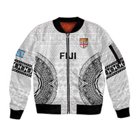 Custom Fiji Rugby Sleeve Zip Bomber Jacket 2023 Go Champions World Cup Fijian Tapa Pattern LT14 Unisex White - Polynesian Pride