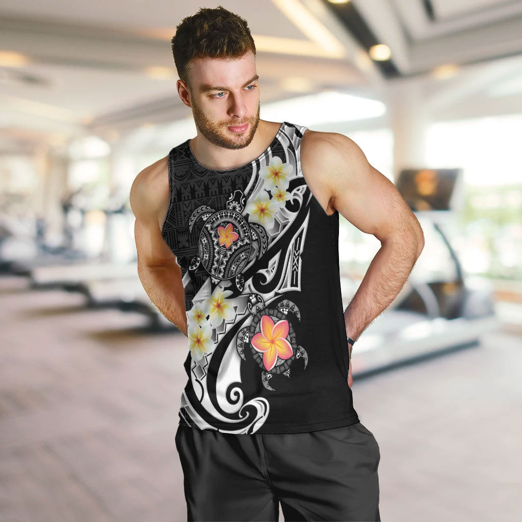 Bula Fiji Tapa Turtle Men Tank Top Plumeria Fijian Masi Vonu Black LT14 Black - Polynesian Pride