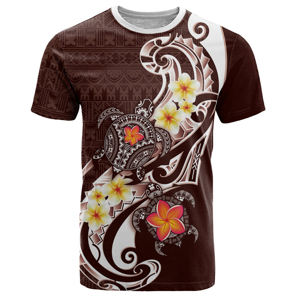 Bula Fiji Tapa Turtle T Shirt Plumeria Fijian Masi Vonu Brown LT14 Brown - Polynesian Pride