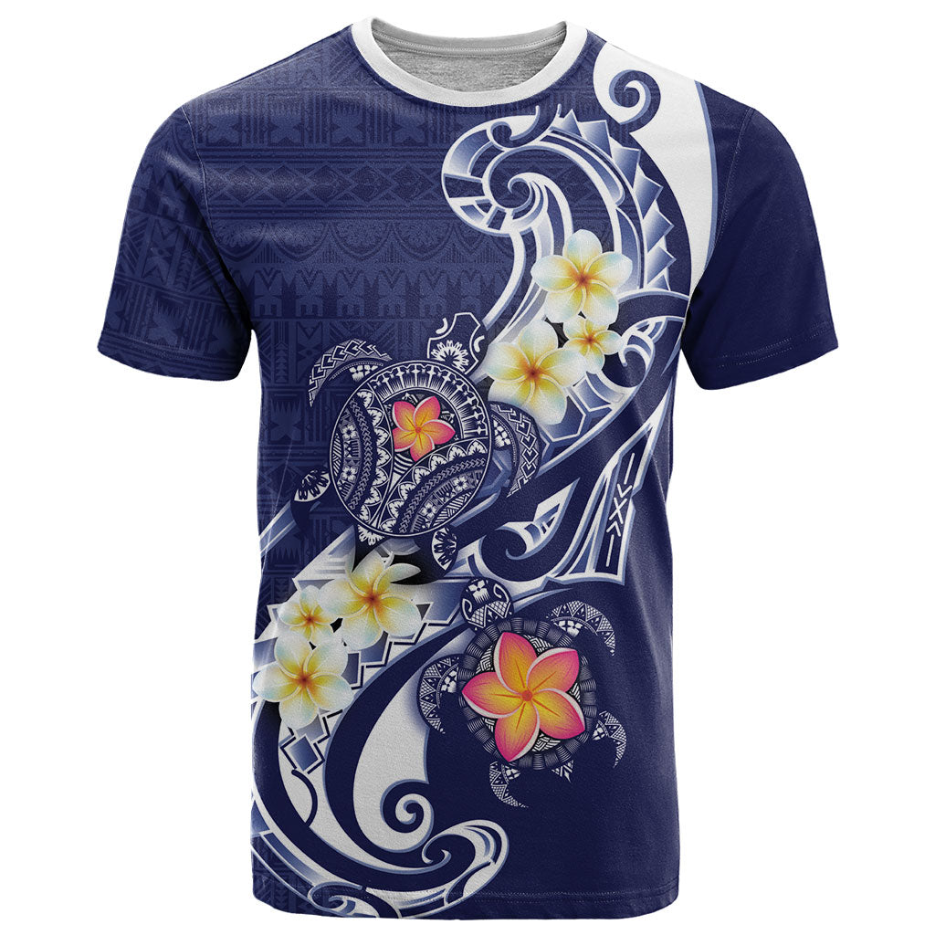 Bula Fiji Tapa Turtle T Shirt Plumeria Fijian Masi Vonu Midnight Blue LT14 Midnight Blue - Polynesian Pride