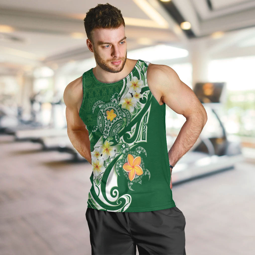 Bula Fiji Tapa Turtle Men Tank Top Plumeria Fijian Masi Vonu Green LT14 Green - Polynesian Pride
