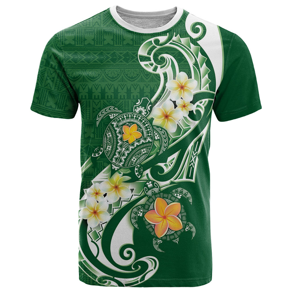 Bula Fiji Tapa Turtle T Shirt Plumeria Fijian Masi Vonu Green LT14 Green - Polynesian Pride