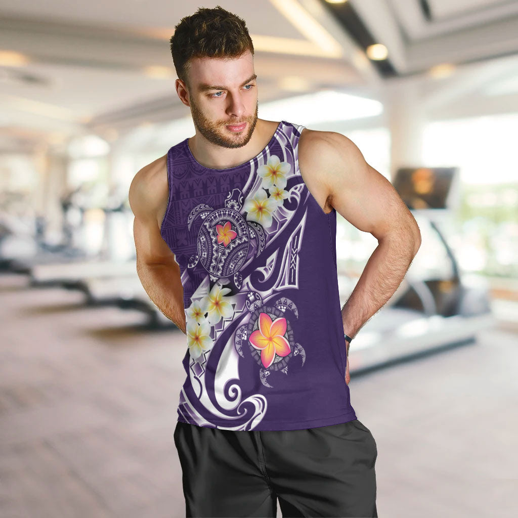 Bula Fiji Tapa Turtle Men Tank Top Plumeria Fijian Masi Vonu Purple LT14 Purple - Polynesian Pride