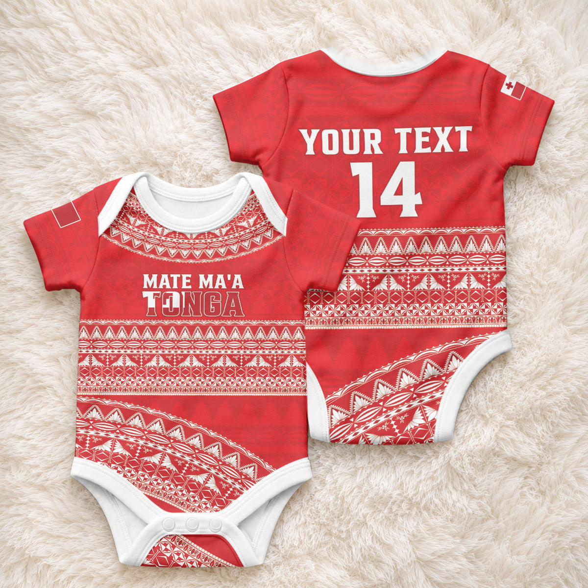Mate Ma'a Tonga 2026 Rugby Custom Baby Onesie Go Champions Tongan Ngatu Pattern LT14 - Polynesian Pride