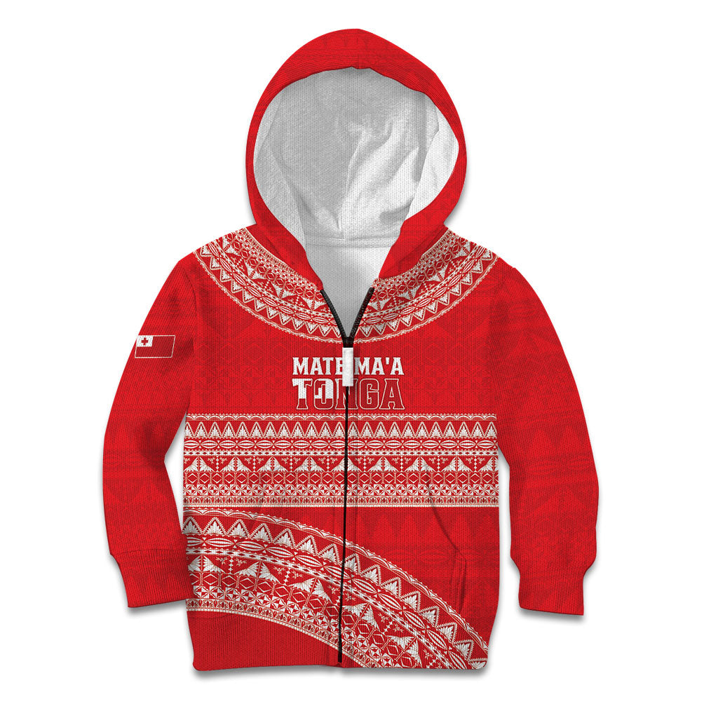 Mate Ma'a Tonga 2026 Rugby Custom Kid Hoodie Go Champions Tongan Ngatu Pattern LT14 Zip Hoodie Red - Polynesian Pride