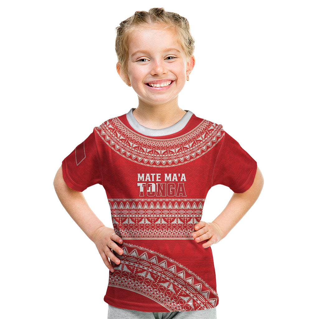 Mate Ma'a Tonga 2026 Rugby Custom Kid T Shirt Go Champions Tongan Ngatu Pattern LT14 Red - Polynesian Pride