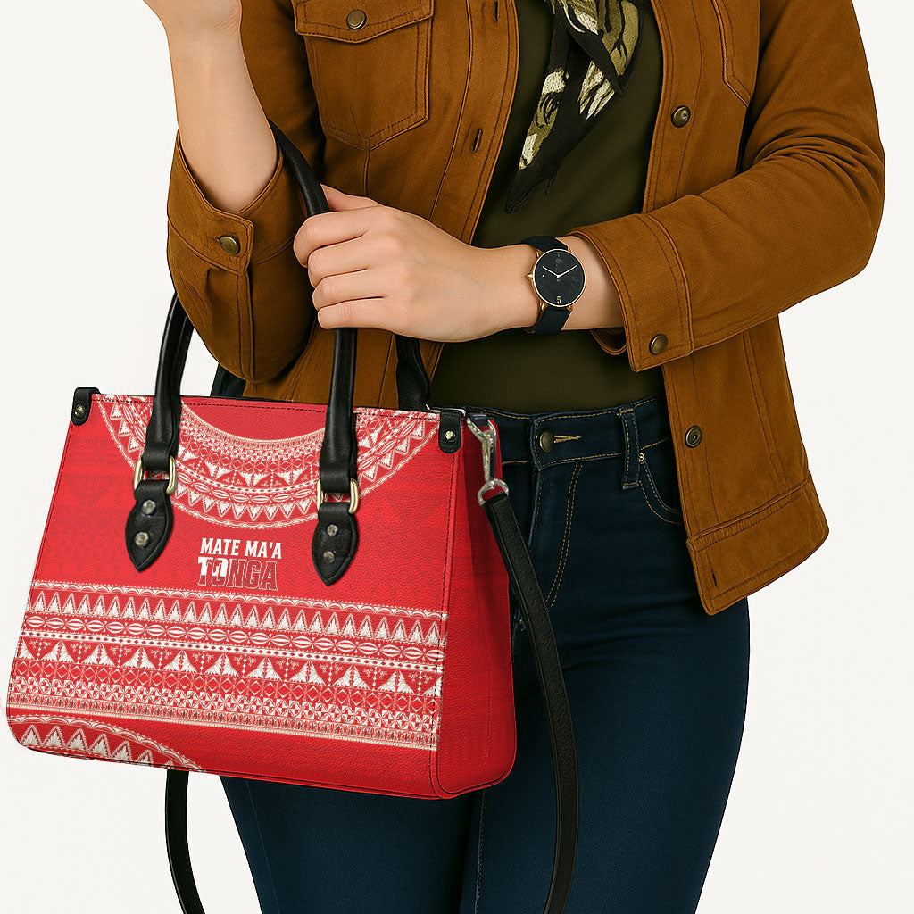 Mate Ma'a Tonga 2026 Rugby Leather Bag Go Champions Tongan Ngatu Pattern LT14 - Polynesian Pride