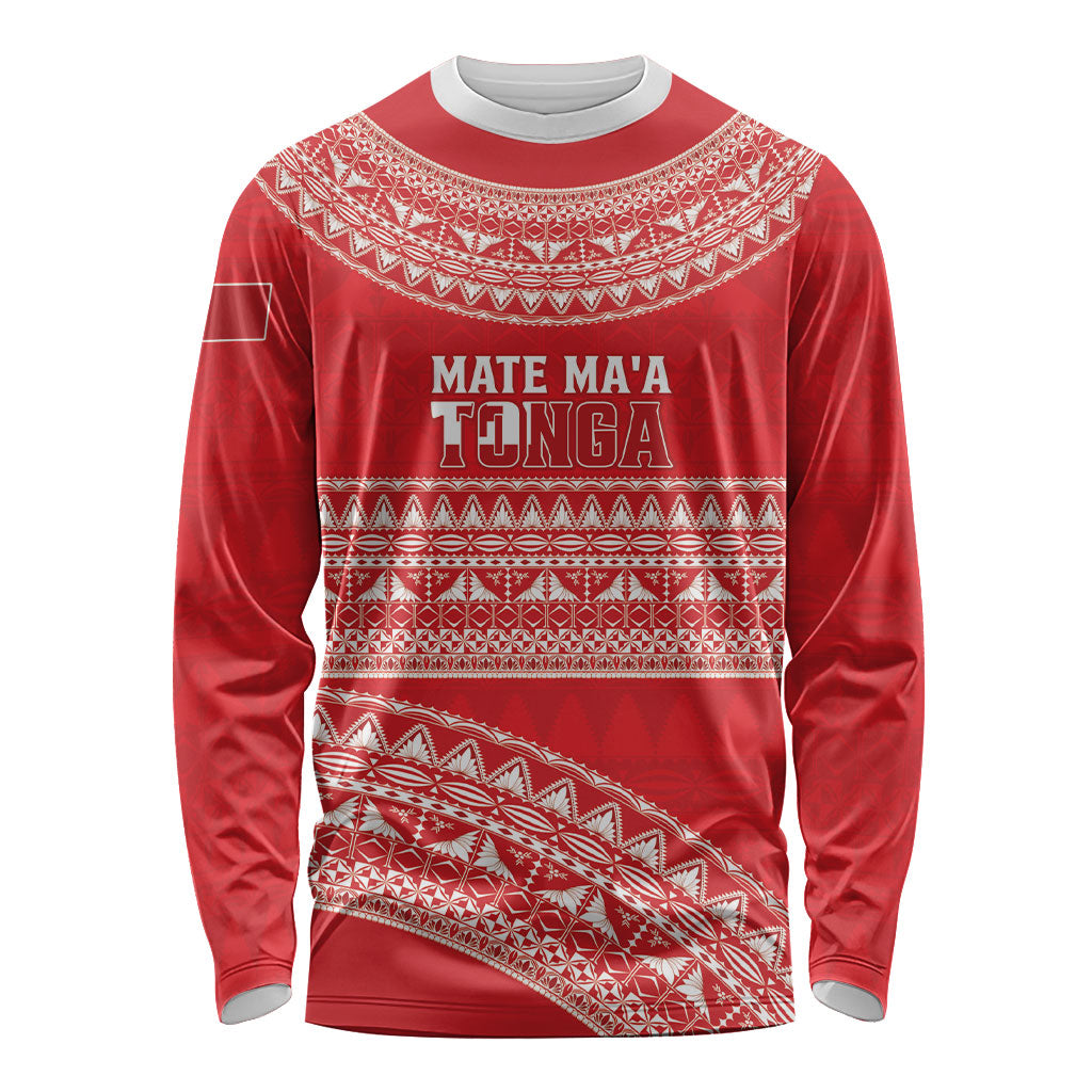 Mate Ma'a Tonga 2026 Rugby Custom Long Sleeve Shirt Go Champions Tongan Ngatu Pattern LT14 Unisex Red - Polynesian Pride