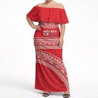 Mate Ma'a Tonga 2026 Rugby Custom Off Shoulder Maxi Dress Go Champions Tongan Ngatu Pattern LT14 Women Red - Polynesian Pride