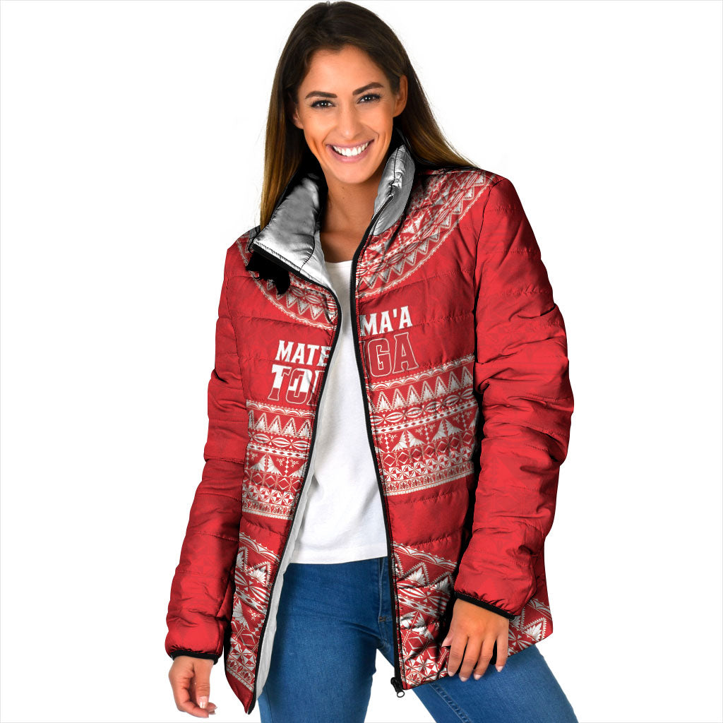 Mate Ma'a Tonga 2026 Rugby Custom Padded Jacket Go Champions Tongan Ngatu Pattern LT14 Women Red - Polynesian Pride