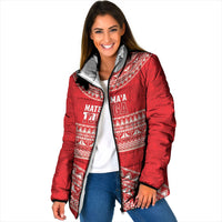 Mate Ma'a Tonga 2026 Rugby Custom Padded Jacket Go Champions Tongan Ngatu Pattern LT14 Women Red - Polynesian Pride