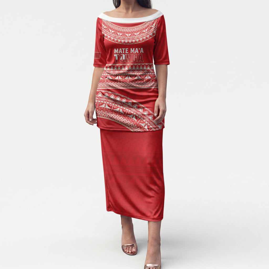 Mate Ma'a Tonga 2026 Rugby Custom Puletasi Go Champions Tongan Ngatu Pattern LT14 Long Dress Red - Polynesian Pride