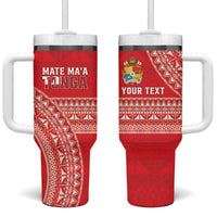 Mate Ma'a Tonga 2026 Rugby Custom Tumbler With Handle Go Champions Tongan Ngatu Pattern LT14 One Size: 40 oz Red - Polynesian Pride