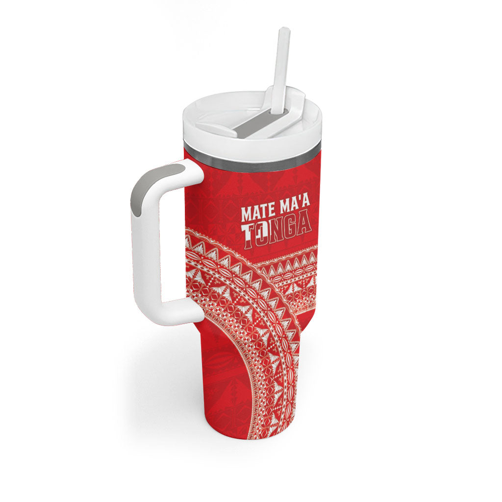 Mate Ma'a Tonga 2026 Rugby Custom Tumbler With Handle Go Champions Tongan Ngatu Pattern LT14 - Polynesian Pride