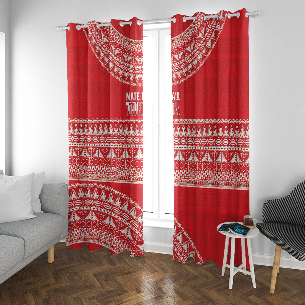 Mate Ma'a Tonga 2026 Rugby Window Curtain Go Champions Tongan Ngatu Pattern LT14 With Grommets Red - Polynesian Pride