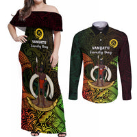 Personalised Vanuatu Family Day Couples Matching Off Shoulder Maxi Dress and Long Sleeve Button Shirt Happy 26 December Vanuatuan Pig Tusk LT14 Black - Polynesian Pride
