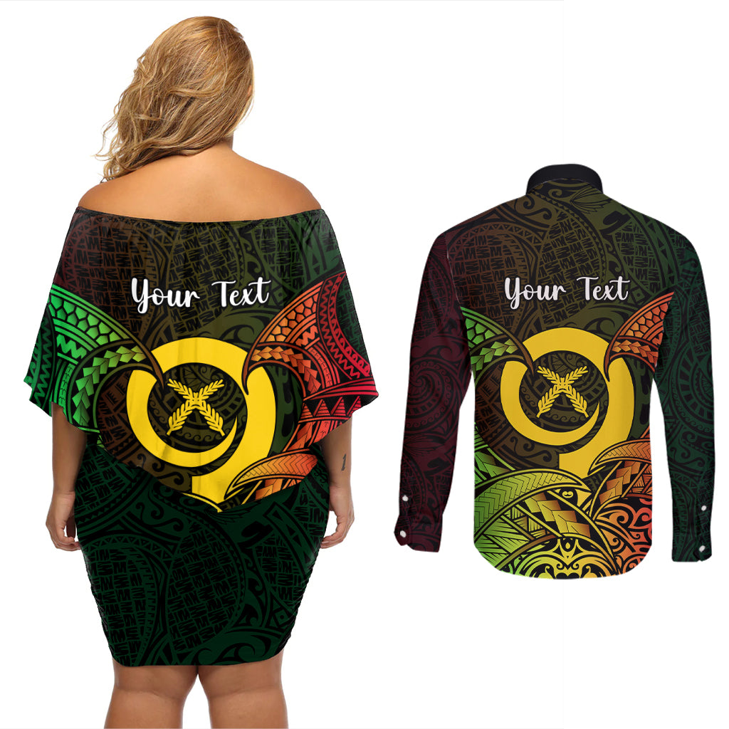 Personalised Vanuatu Family Day Couples Matching Off Shoulder Short Dress and Long Sleeve Button Shirt Happy 26 December Vanuatuan Pig Tusk LT14 - Polynesian Pride