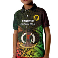 Personalised Vanuatu Family Day Kid Polo Shirt Happy 26 December Vanuatuan Pig Tusk LT14 Kid Black - Polynesian Pride