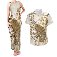 Brown And White Hawaii Chameleon Couples Matching Tank Maxi Dress and Hawaiian Shirt Plumeria Polynesian Tribal Art