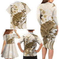 Brown And White Hawaii Chameleon Family Matching Long Sleeve Bodycon Dress and Hawaiian Shirt Plumeria Polynesian Tribal Art LT14 - Polynesian Pride
