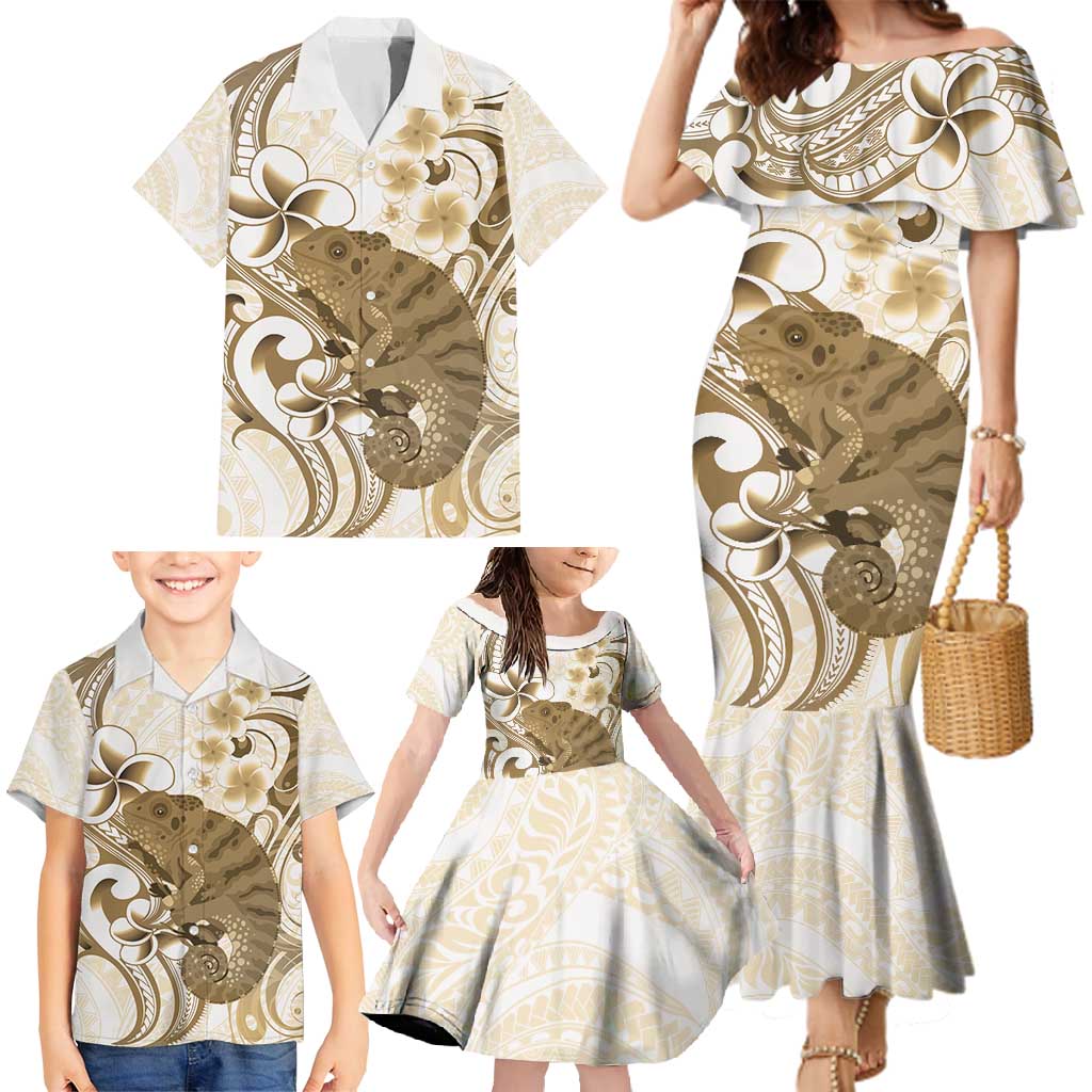 Brown And White Hawaii Chameleon Family Matching Mermaid Dress and Hawaiian Shirt Plumeria Polynesian Tribal Art LT14 - Polynesian Pride