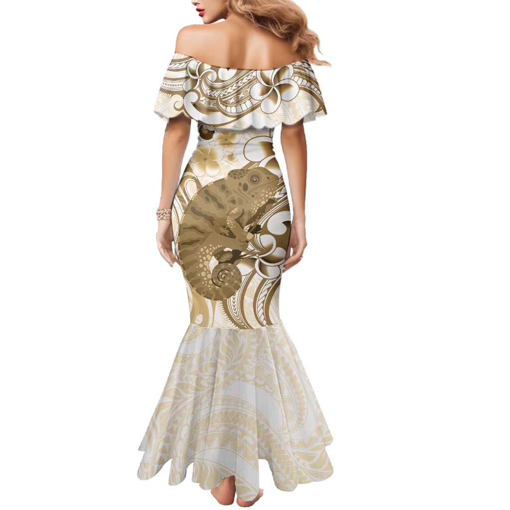 Brown And White Hawaii Chameleon Family Matching Mermaid Dress and Hawaiian Shirt Plumeria Polynesian Tribal Art LT14 - Polynesian Pride