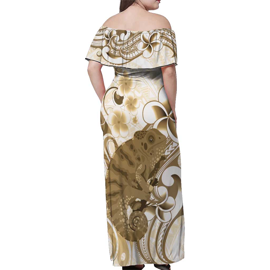 Brown And White Hawaii Chameleon Family Matching Off Shoulder Maxi Dress and Hawaiian Shirt Plumeria Polynesian Tribal Art LT14 - Polynesian Pride