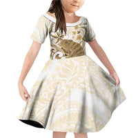 Brown And White Hawaii Chameleon Family Matching Off Shoulder Short Dress and Hawaiian Shirt Plumeria Polynesian Tribal Art LT14 Daughter's Dress Brown - Polynesian Pride
