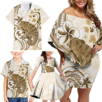 Brown And White Hawaii Chameleon Family Matching Off Shoulder Short Dress and Hawaiian Shirt Plumeria Polynesian Tribal Art LT14 - Polynesian Pride