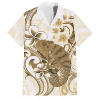 Brown And White Hawaii Chameleon Family Matching Off Shoulder Short Dress and Hawaiian Shirt Plumeria Polynesian Tribal Art LT14 Dad's Shirt - Short Sleeve Brown - Polynesian Pride