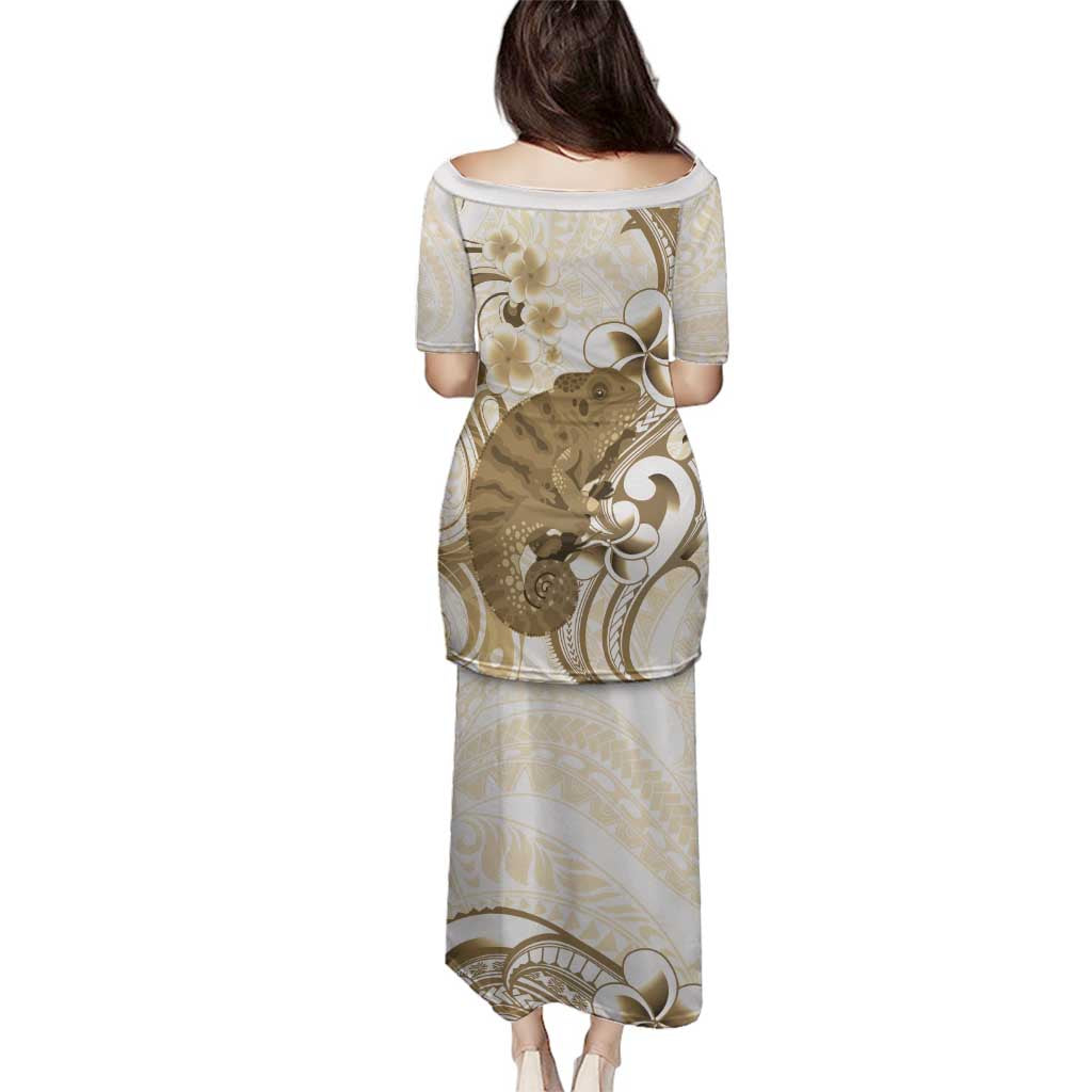 Brown And White Hawaii Chameleon Family Matching Puletasi and Hawaiian Shirt Plumeria Polynesian Tribal Art LT14 - Polynesian Pride