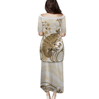 Brown And White Hawaii Chameleon Family Matching Puletasi and Hawaiian Shirt Plumeria Polynesian Tribal Art LT14 - Polynesian Pride