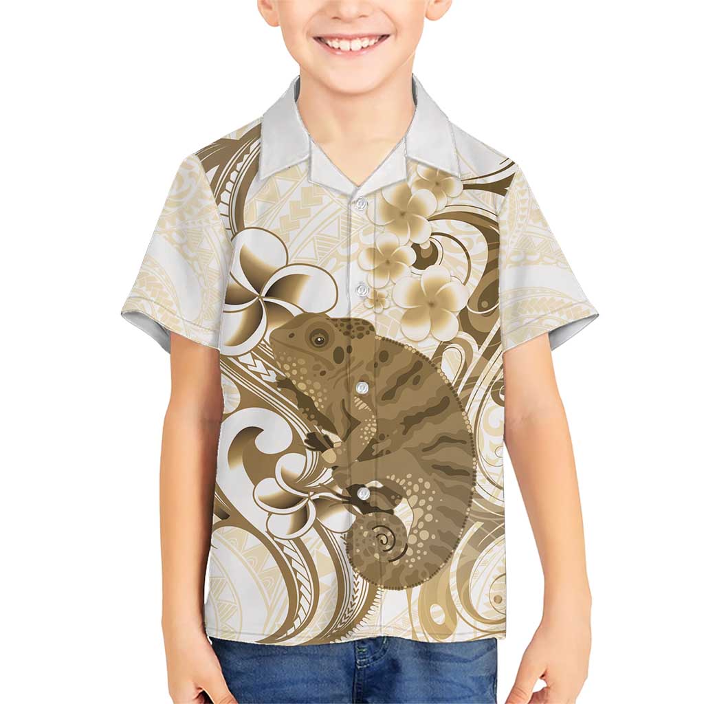 Brown And White Hawaii Chameleon Family Matching Short Sleeve Bodycon Dress and Hawaiian Shirt Plumeria Polynesian Tribal Art LT14 Son's Shirt Brown - Polynesian Pride