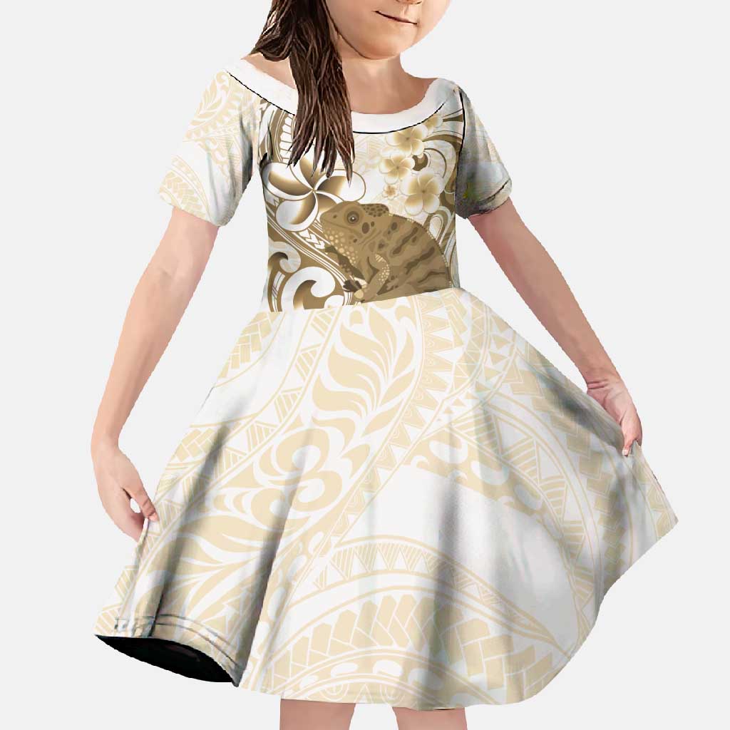 Brown And White Hawaii Chameleon Family Matching Summer Maxi Dress and Hawaiian Shirt Plumeria Polynesian Tribal Art LT14 Daughter's Dress Brown - Polynesian Pride
