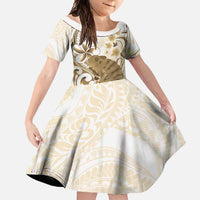 Brown And White Hawaii Chameleon Family Matching Summer Maxi Dress and Hawaiian Shirt Plumeria Polynesian Tribal Art LT14 Daughter's Dress Brown - Polynesian Pride