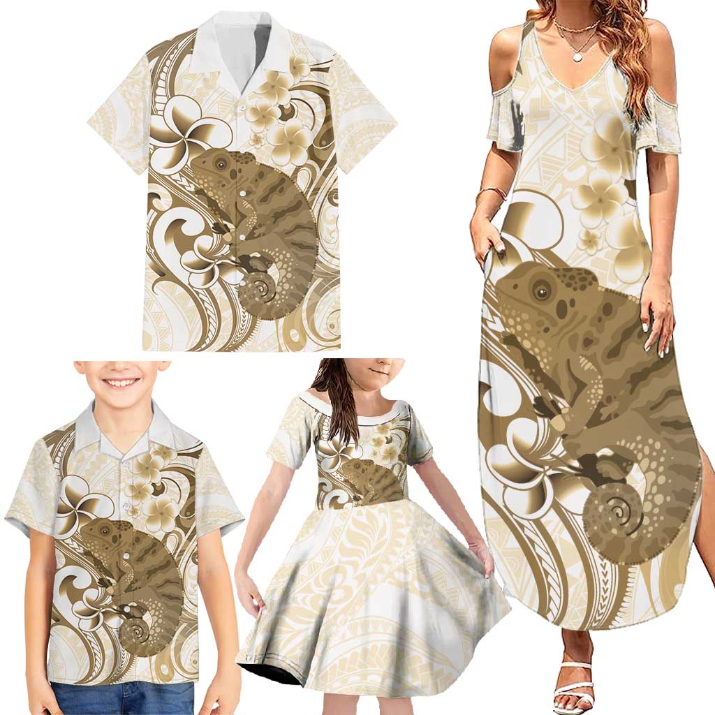 Brown And White Hawaii Chameleon Family Matching Summer Maxi Dress and Hawaiian Shirt Plumeria Polynesian Tribal Art LT14 - Polynesian Pride