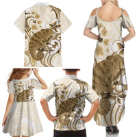Brown And White Hawaii Chameleon Family Matching Summer Maxi Dress and Hawaiian Shirt Plumeria Polynesian Tribal Art LT14 - Polynesian Pride