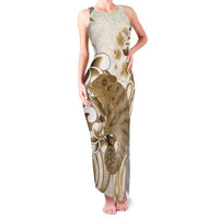 Brown And White Hawaii Chameleon Family Matching Tank Maxi Dress and Hawaiian Shirt Plumeria Polynesian Tribal Art LT14 Mom's Dress Brown - Polynesian Pride