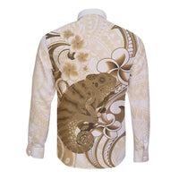 Brown And White Hawaii Chameleon Long Sleeve Button Shirt Plumeria Polynesian Tribal Art LT14 - Polynesian Pride